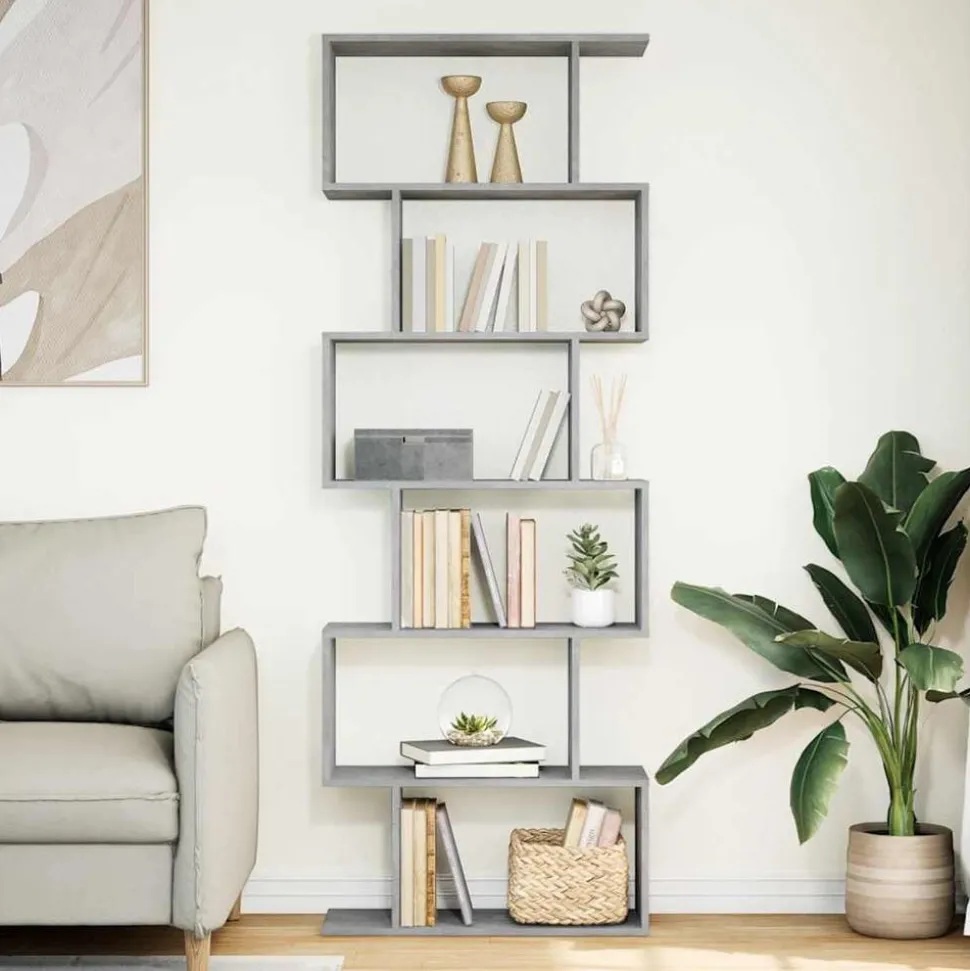 vidaXL Kamerscherm / boekenkast 6-laags 70x24x193 cm hout betongrijs