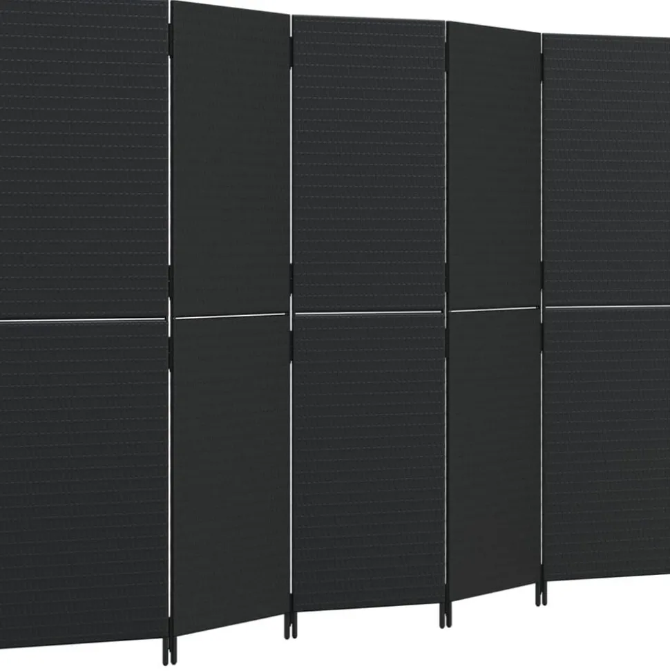 vidaXL Kamerscherm 5 panelen poly rattan zwart
