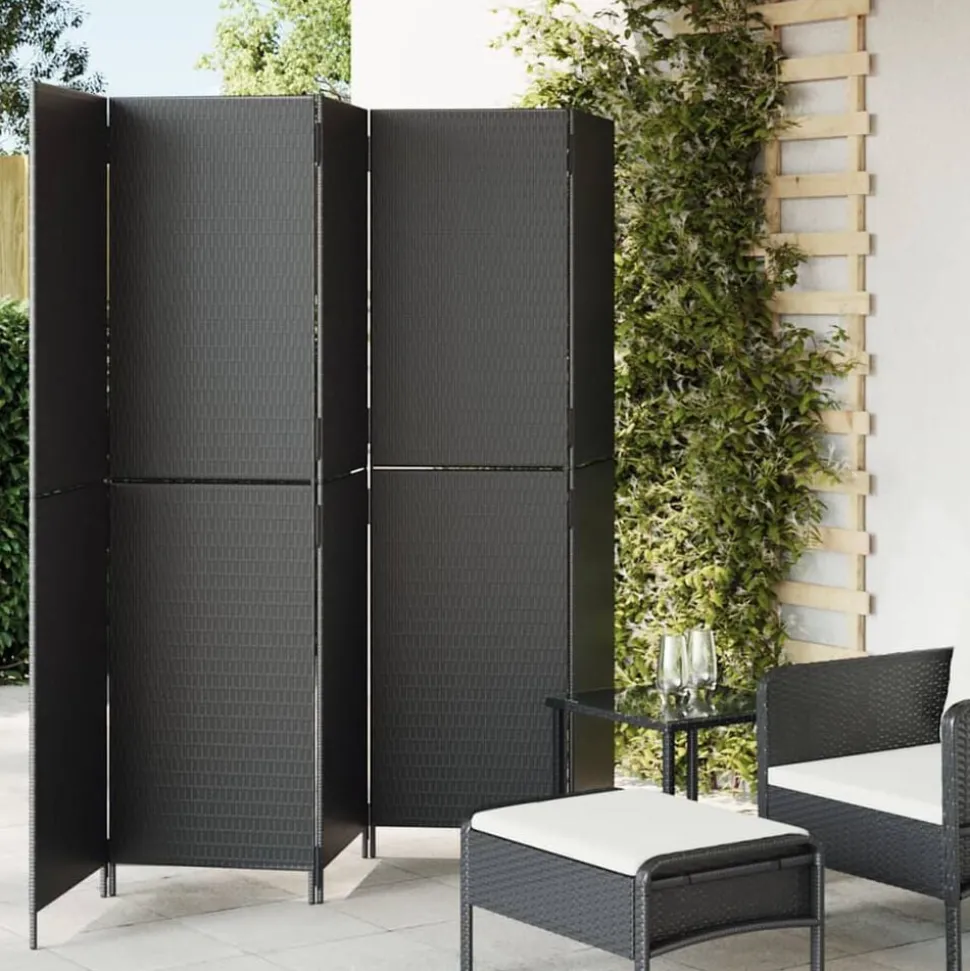 vidaXL Kamerscherm 5 panelen poly rattan zwart