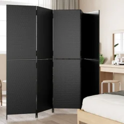 vidaXL Kamerscherm 5 panelen poly rattan zwart