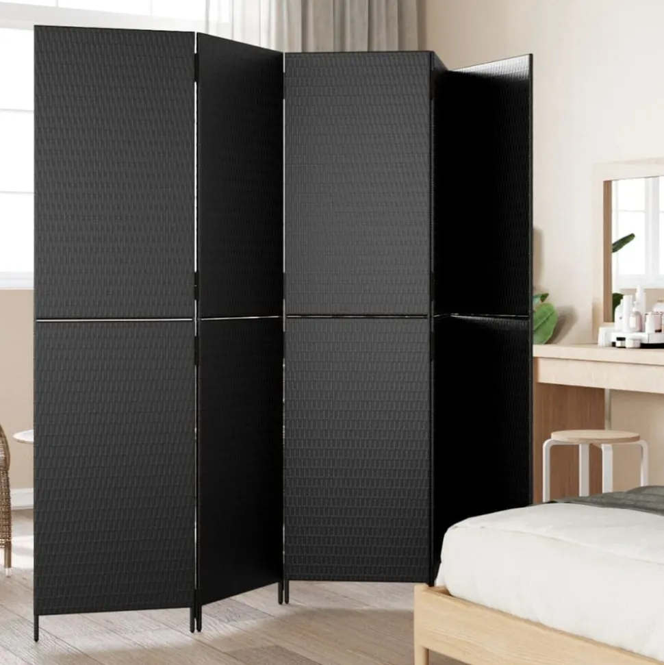 vidaXL Kamerscherm 5 panelen poly rattan zwart