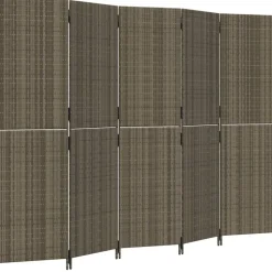 vidaXL Kamerscherm 5 panelen poly rattan grijs