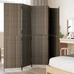vidaXL Kamerscherm 5 panelen poly rattan grijs