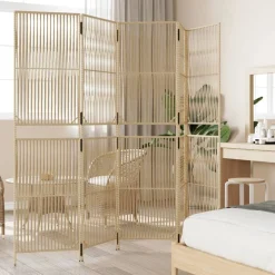 vidaXL Kamerscherm 5 panelen poly rattan beige