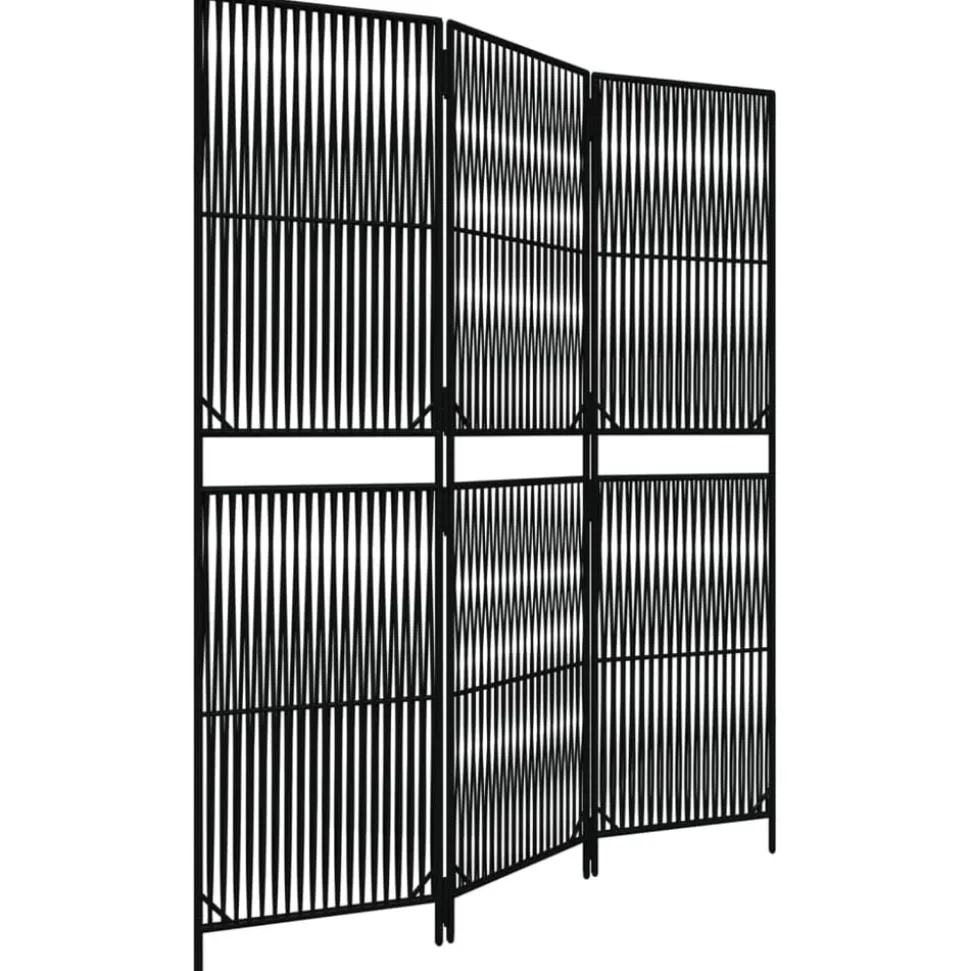 vidaXL Kamerscherm 3 panelen poly rattan zwart