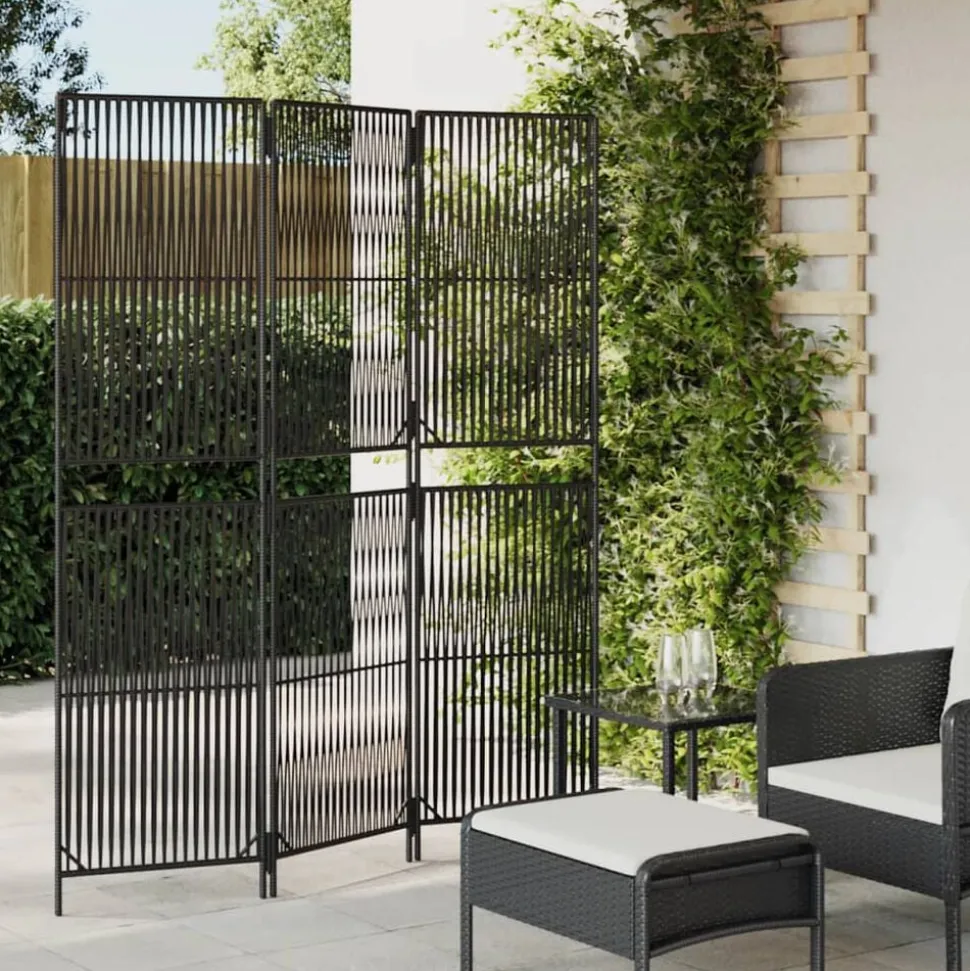 vidaXL Kamerscherm 3 panelen poly rattan zwart