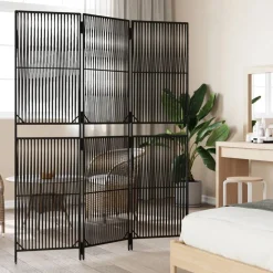 vidaXL Kamerscherm 3 panelen poly rattan zwart