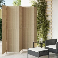 vidaXL Kamerscherm 5 panelen poly rattan beige