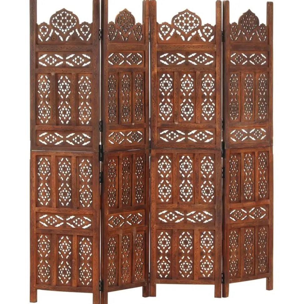 vidaXL Kamerscherm 4 panelen handgesneden 160x165 cm mangohout bruin