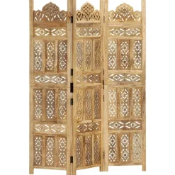 vidaXL Kamerscherm 3 panelen handgesneden 120x165 cm massief mangohout