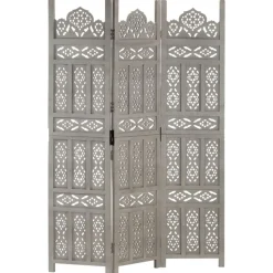 vidaXL Kamerscherm 3 panelen handgesneden 120x165 cm mangohout grijs