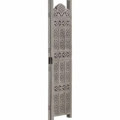 vidaXL Kamerscherm 3 panelen handgesneden 120x165 cm mangohout grijs