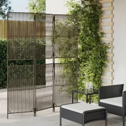 vidaXL Kamerscherm 3 panelen poly rattan grijs