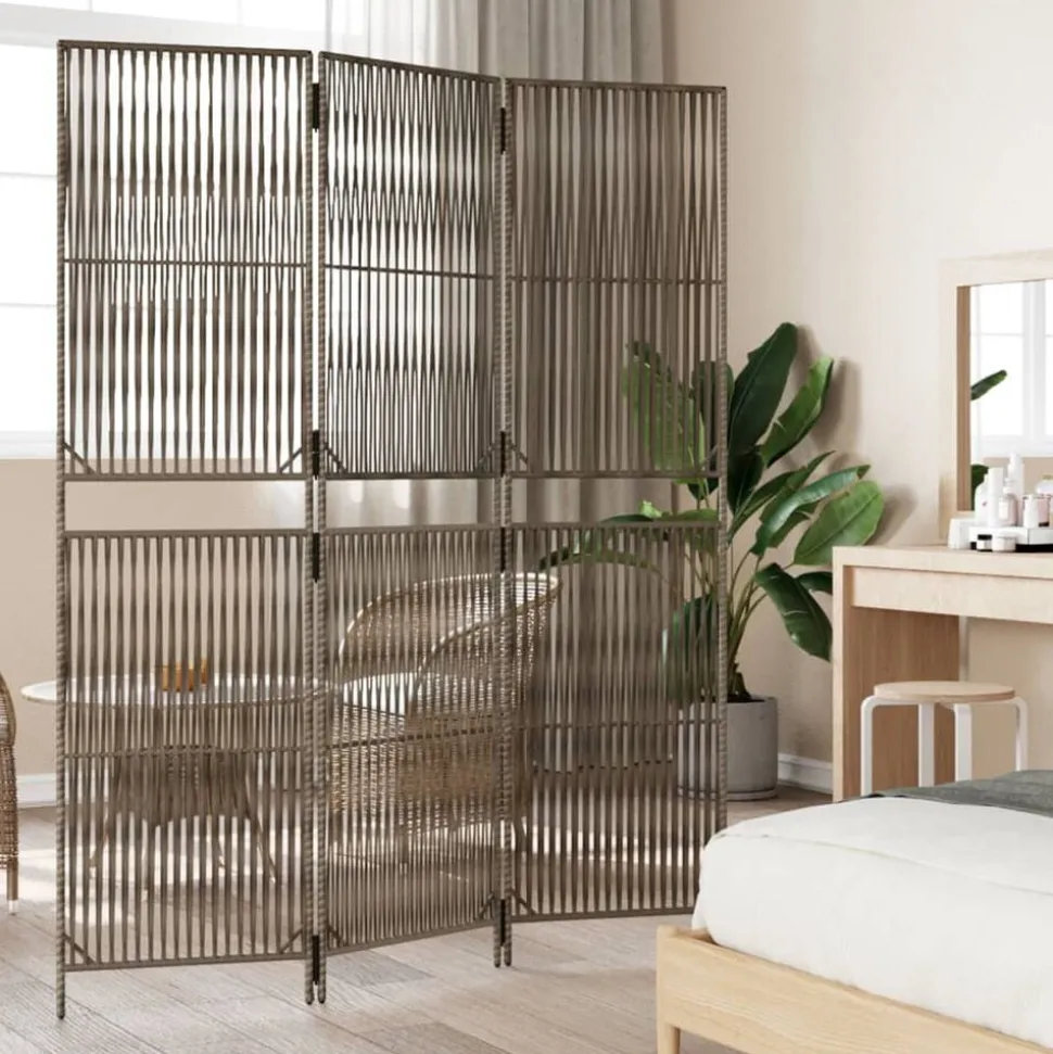 vidaXL Kamerscherm 3 panelen poly rattan grijs