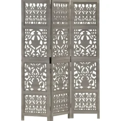 vidaXL Kamerscherm 3 panelen handgesneden 120x165 cm mangohout grijs