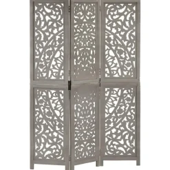 vidaXL Kamerscherm 3 panelen handgesneden 120x165 cm mangohout grijs