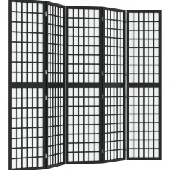 vidaXL Kamerscherm inklapbaar 5 panelen Japanse stijl 200x170 cm zwart