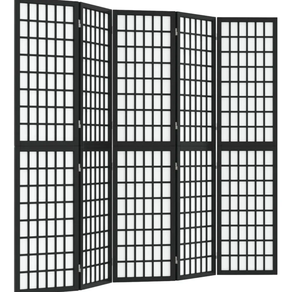 vidaXL Kamerscherm inklapbaar 5 panelen Japanse stijl 200x170 cm zwart