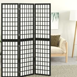 vidaXL Kamerscherm inklapbaar 3 panelen Japanse stijl 120x170 cm zwart