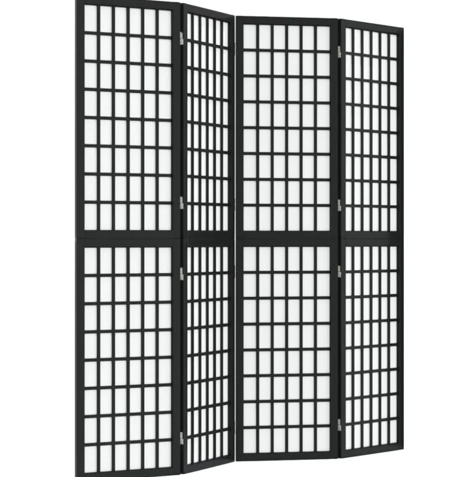 vidaXL Kamerscherm inklapbaar 4 panelen Japanse stijl 160x170 cm zwart
