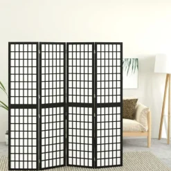 vidaXL Kamerscherm inklapbaar 4 panelen Japanse stijl 160x170 cm zwart