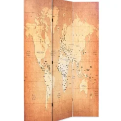 vidaXL Kamerscherm inklapbaar wereldkaart 120x170 cm geel