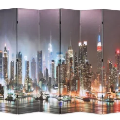 vidaXL Kamerscherm inklapbaar New York bij nacht 228x170 cm