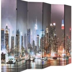 vidaXL Kamerscherm inklapbaar New York bij nacht 228x170 cm