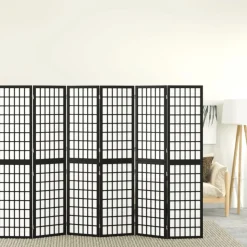 vidaXL Kamerscherm inklapbaar 6 panelen Japanse stijl 240x170 cm zwart