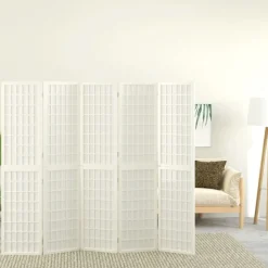 vidaXL Kamerscherm inklapbaar 5 panelen Japanse stijl 200x170 cm wit