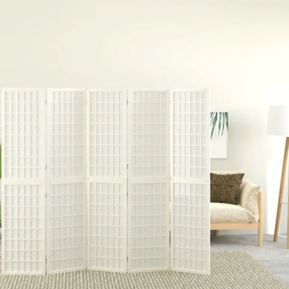 vidaXL Kamerscherm inklapbaar 5 panelen Japanse stijl 200x170 cm wit