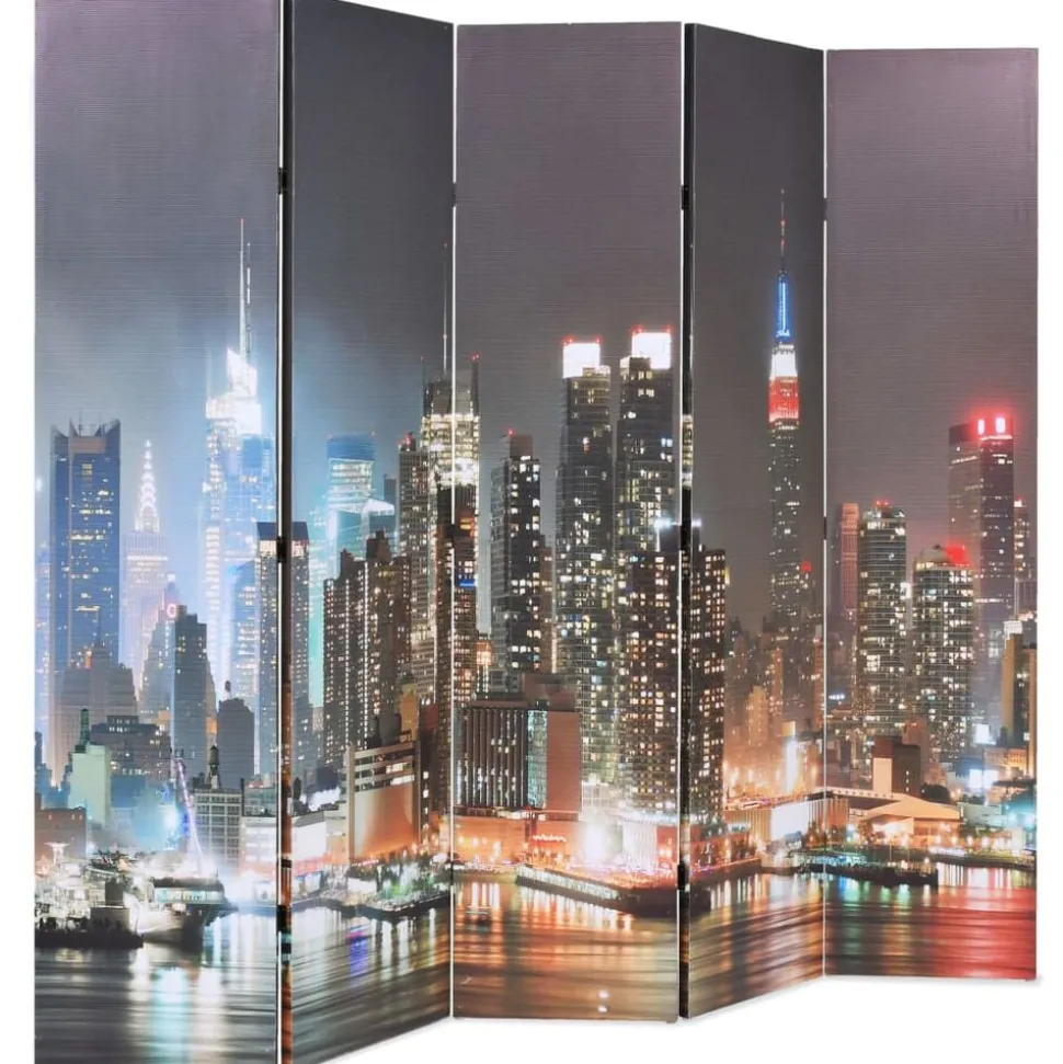 vidaXL Kamerscherm inklapbaar New York bij nacht 200x170 cm