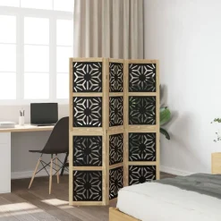 vidaXL Kamerscherm met 3 panelen massief paulowniahout zwart