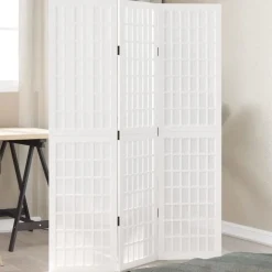 vidaXL Kamerscherm met 3 panelen massief paulowniahout wit