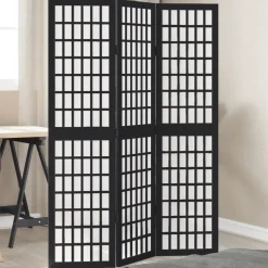vidaXL Kamerscherm met 3 panelen massief paulowniahout zwart