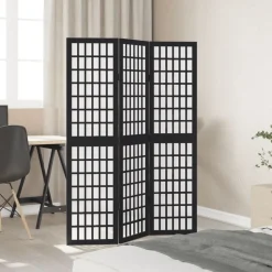 vidaXL Kamerscherm met 3 panelen massief paulowniahout zwart