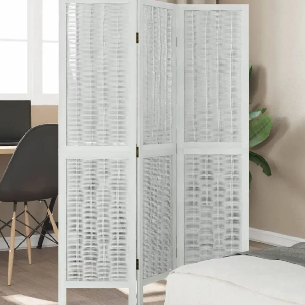 vidaXL Kamerscherm met 3 panelen massief paulowniahout wit