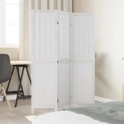 vidaXL Kamerscherm met 3 panelen massief paulowniahout wit
