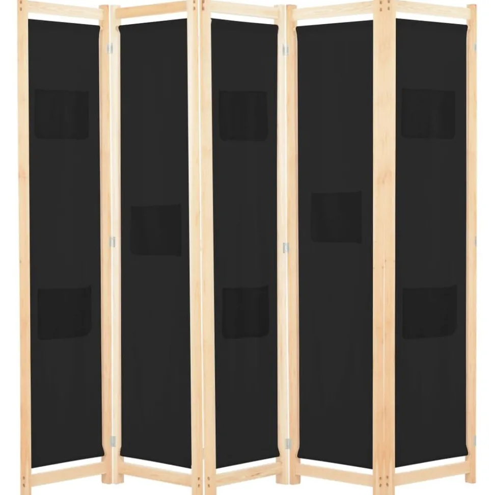 vidaXL Kamerscherm met 5 panelen 200x170x4 cm stof zwart
