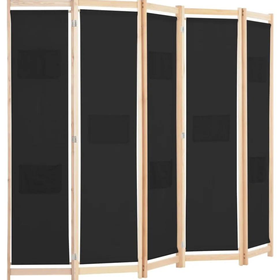 vidaXL Kamerscherm met 5 panelen 200x170x4 cm stof zwart