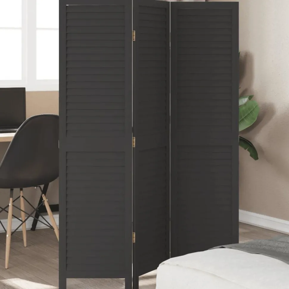 vidaXL Kamerscherm met 3 panelen massief paulowniahout zwart