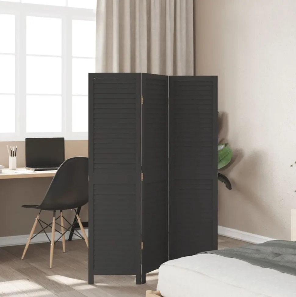 vidaXL Kamerscherm met 3 panelen massief paulowniahout zwart