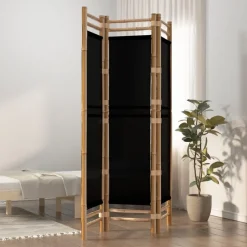vidaXL Kamerscherm 3-panelen inklapbaar 120 cm bamboe en canvas