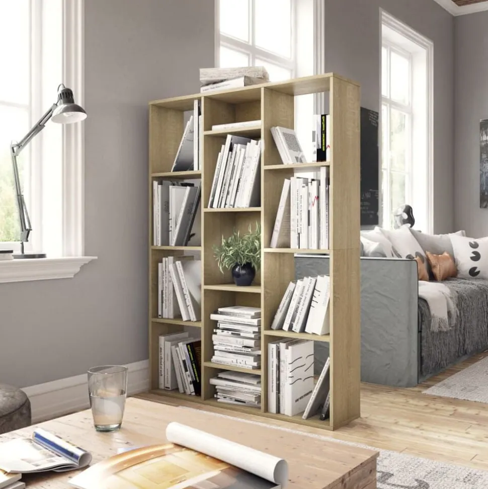 vidaXL Kamerscherm/boekenkast 100x24x140 cm bewerkt hout eikenkleurig