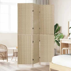 vidaXL Kamerverdeler Beige 147 x 180 cm poly rattan