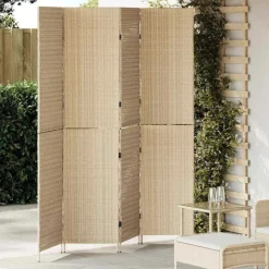 vidaXL Kamerverdeler Beige 195 x 180 cm poly rattan