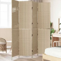 vidaXL Kamerverdeler Beige 195 x 180 cm poly rattan