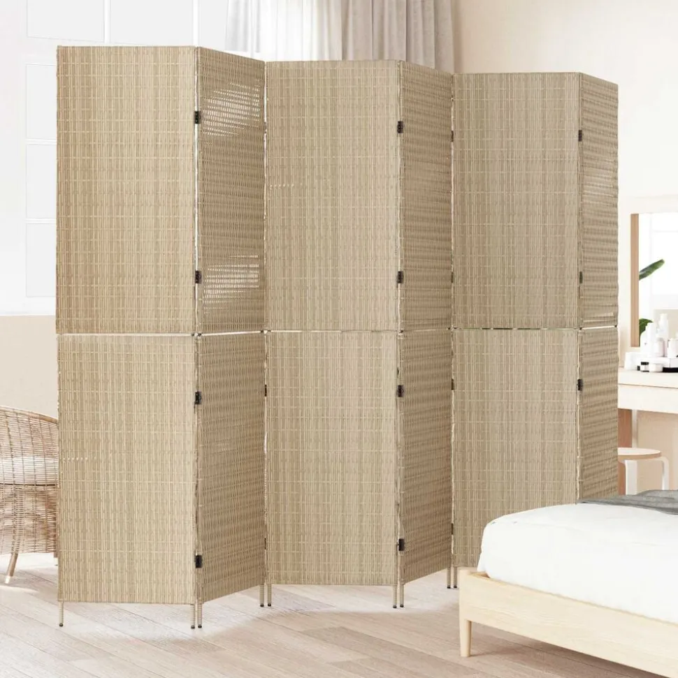 vidaXL Kamerverdeler Beige 292 x 180 cm poly rattan