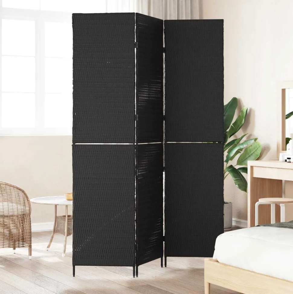 vidaXL Kamerverdeler Zwart 146 x 180 cm poly rattan