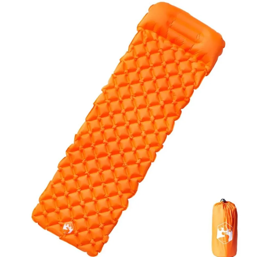 vidaXL Kampeermatras met kussen opblaasbaar 1-persoons oranje